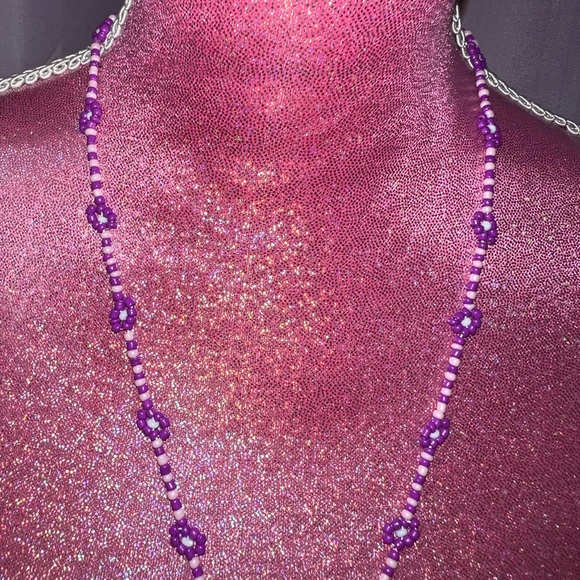 purple sleepy kuromi sanrio adjustable flower beaded necklace - Picture 3 of 4